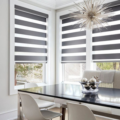 Εσωτερική οριζόντια μηχανική δομή Polyester Zebra Roller Blinds για τερματικά παράθυρα